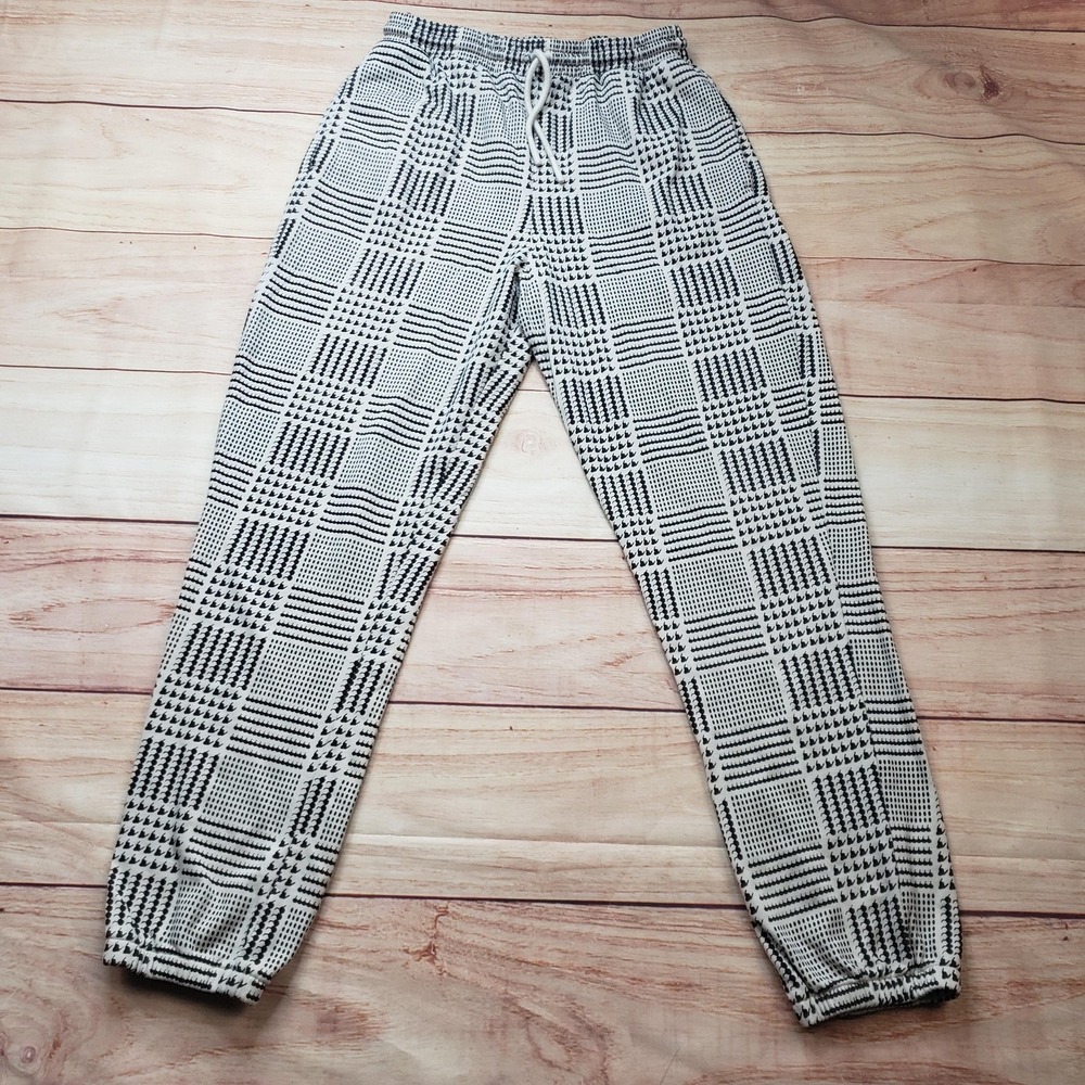 L*SPACE Pants Womens Medium White Jogger Tapered Houndstooth Elastic Waist M
